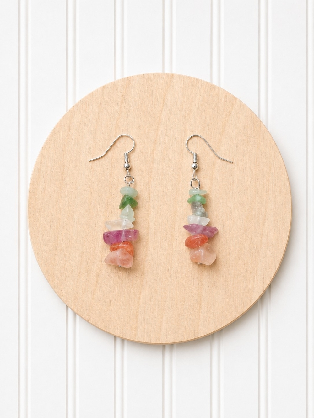 Multi-Color Crystal Chip Natural Gemstone Dangle Earrings